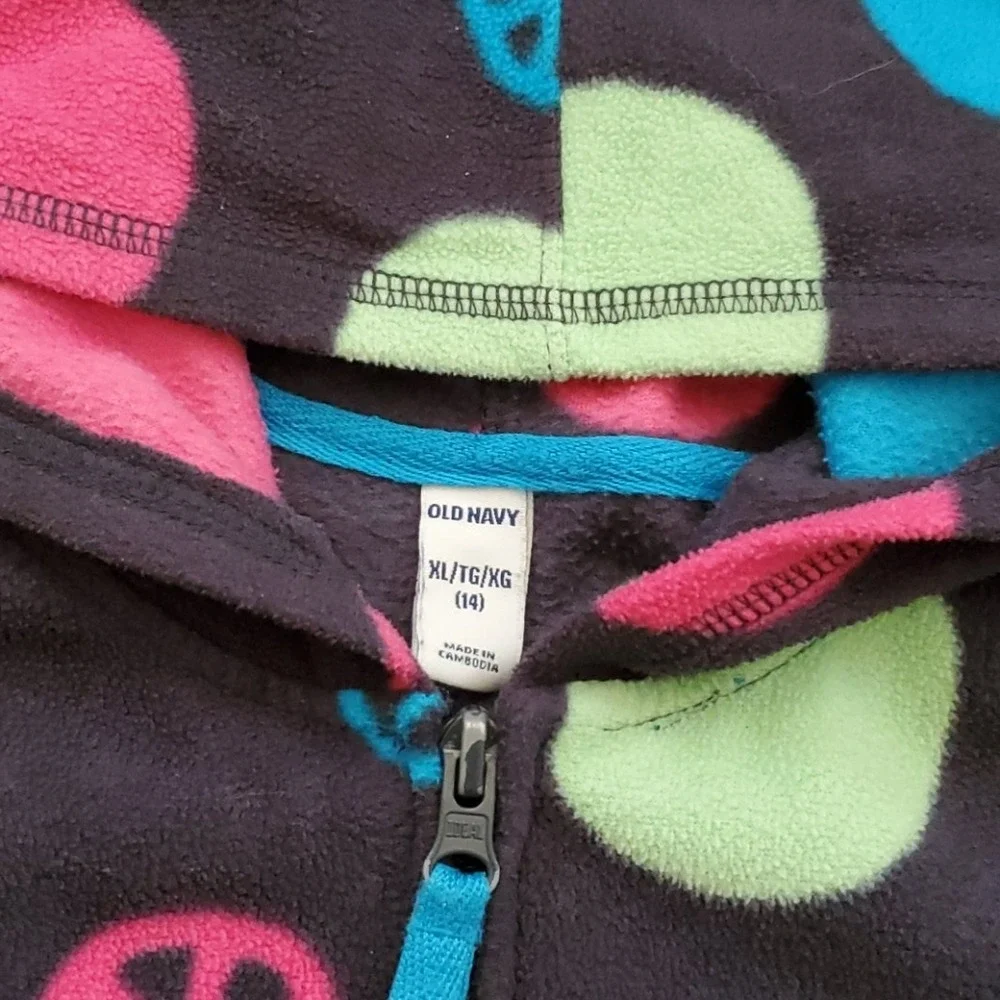 Old Navy‎ Girls Size 14 Lightweight Peace Sign Polka Dot Black Jacket